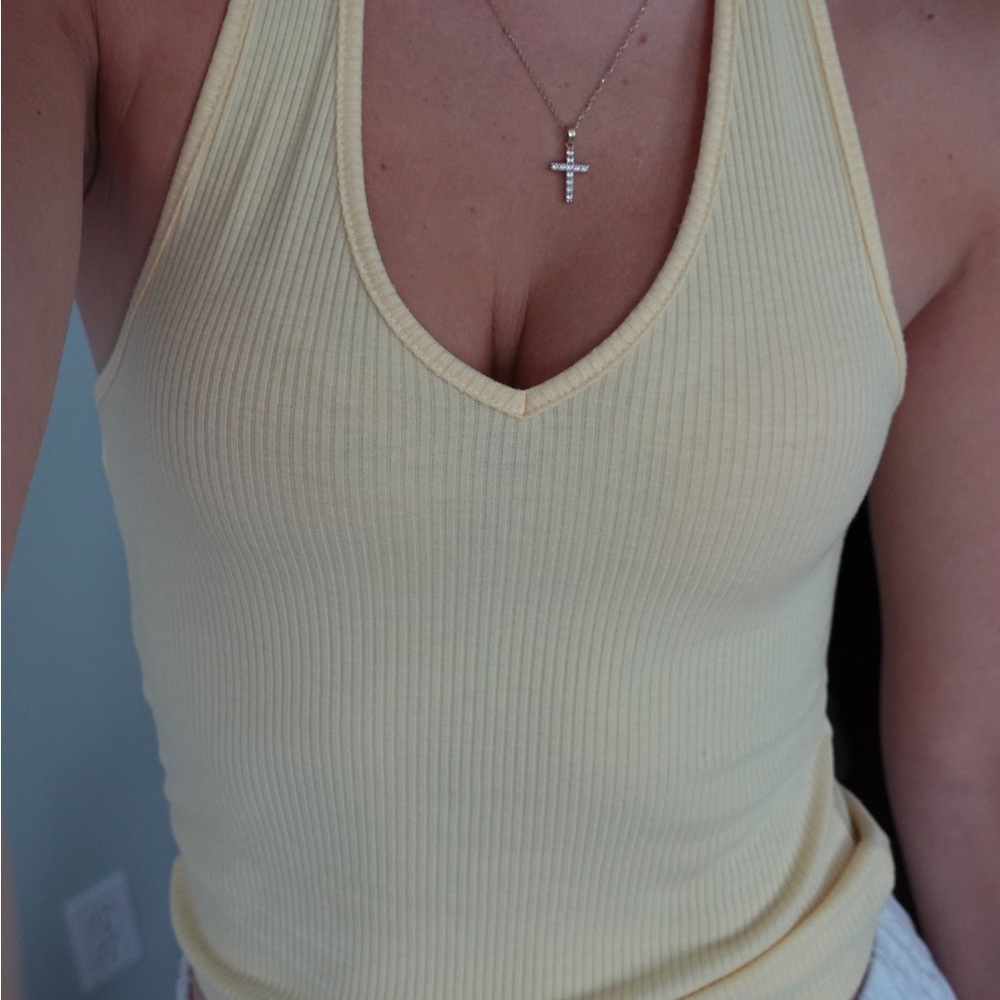 American Eagle Outfitters Cream Ribbed Sleeveless Tank Top